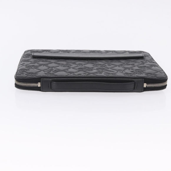 CHANEL Icon iPad Case Leather Black Gold CC Auth 200467