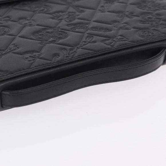 CHANEL Icon iPad Case Leather Black Gold CC Auth 200467