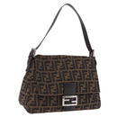 FENDI Zucca Canvas Mamma Baguette Shoulder Bag Brown Black Auth 200470V-1