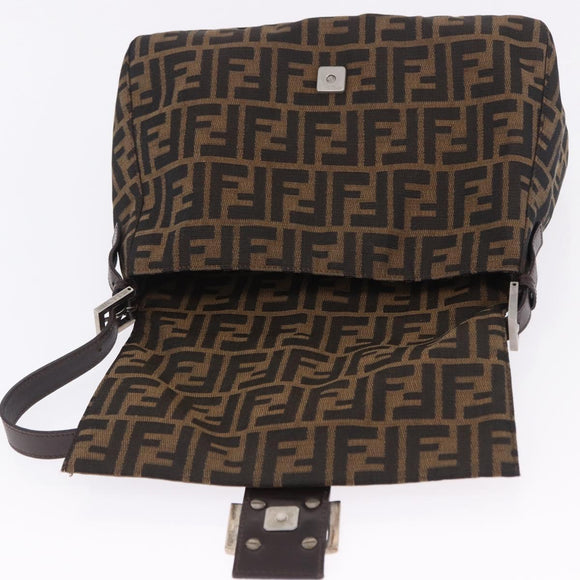 FENDI Zucca Canvas Mamma Baguette Shoulder Bag Brown Black Auth 200470V