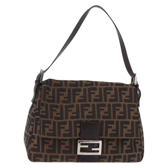 FENDI Zucca Canvas Mamma Baguette Shoulder Bag Brown Black Auth 200470V