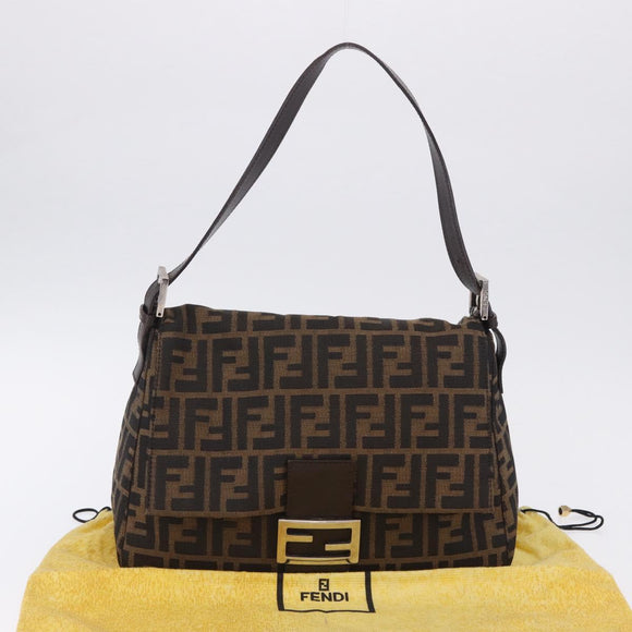 FENDI Zucca Canvas Mamma Baguette Shoulder Bag Brown Black Auth 200470V