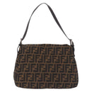 FENDI Zucca Canvas Mamma Baguette Shoulder Bag Brown Black Auth 200470V-2