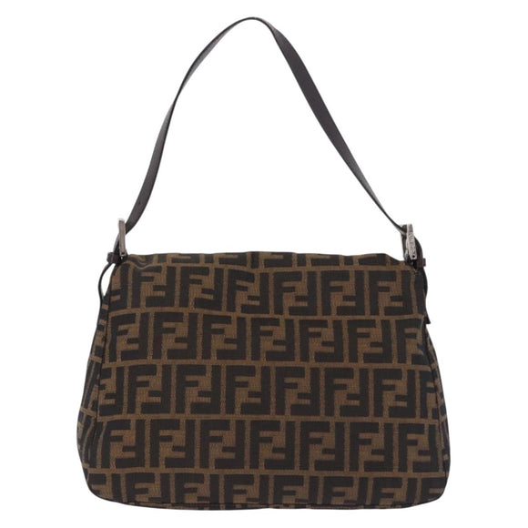 FENDI Zucca Canvas Mamma Baguette Shoulder Bag Brown Black Auth 200470V