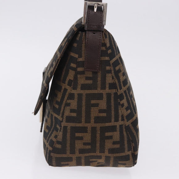 FENDI Zucca Canvas Mamma Baguette Shoulder Bag Brown Black Auth 200470V