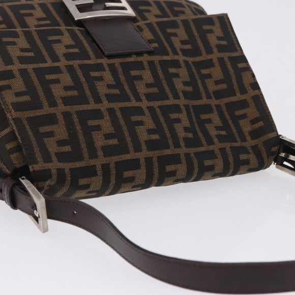 FENDI Zucca Canvas Mamma Baguette Shoulder Bag Brown Black Auth 200470V