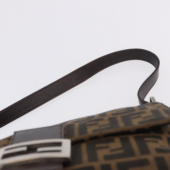 FENDI Zucca Canvas Mamma Baguette Shoulder Bag Brown Black Auth 200470V