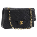 CHANEL Chain Matelasse 25 Shoulder Bag Lamb Skin Black Gold CC Auth 200477SAM-1