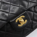 CHANEL Chain Matelasse 25 Shoulder Bag Lamb Skin Black Gold CC Auth 200477SAM-17