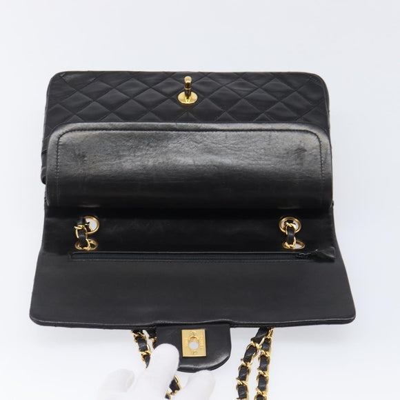 CHANEL Chain Matelasse 25 Shoulder Bag Lamb Skin Black Gold CC Auth 200477SAM