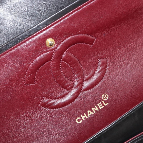 CHANEL Chain Matelasse 25 Shoulder Bag Lamb Skin Black Gold CC Auth 200477SAM