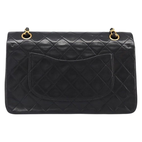 CHANEL Chain Matelasse 25 Shoulder Bag Lamb Skin Black Gold CC Auth 200477SAM