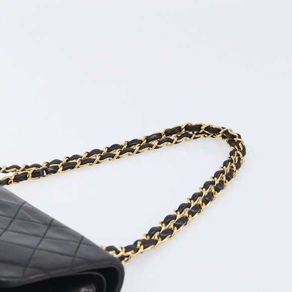 CHANEL Chain Matelasse 25 Shoulder Bag Lamb Skin Black Gold CC Auth 200477SAM