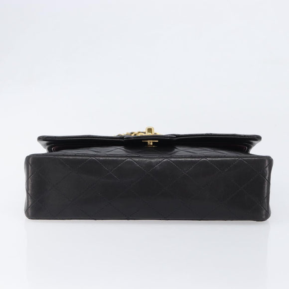 CHANEL Chain Matelasse 25 Shoulder Bag Lamb Skin Black Gold CC Auth 200477SAM