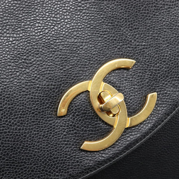 CHANEL Matelasse Backpack Caviar Skin Black Gold CC Auth 200481V
