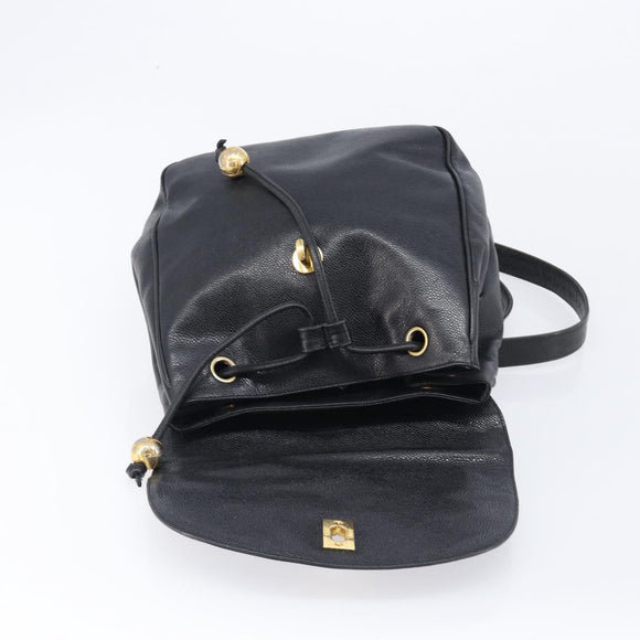 CHANEL Matelasse Backpack Caviar Skin Black Gold CC Auth 200481V
