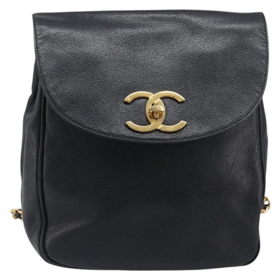 CHANEL Matelasse Backpack Caviar Skin Black Gold CC Auth 200481V - 0