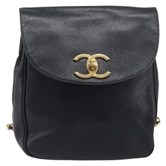 CHANEL Matelasse Backpack Caviar Skin Black Gold CC Auth 200481V