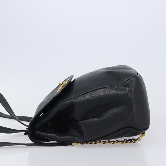 CHANEL Matelasse Backpack Caviar Skin Black Gold CC Auth 200481V