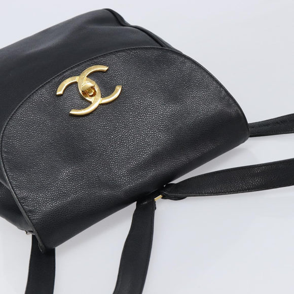 CHANEL Matelasse Backpack Caviar Skin Black Gold CC Auth 200481V