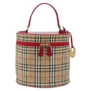 Burberrys Nova Check Vanity Hand Bag Canvas Beige Gold Auth 200484A-13