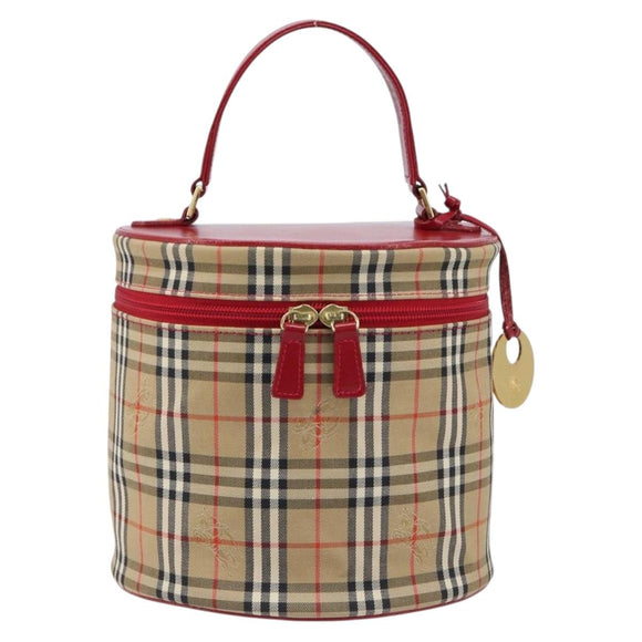 Burberrys Nova Check Vanity Hand Bag Canvas Beige Gold Auth 200484A