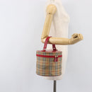 Burberrys Nova Check Vanity Hand Bag Canvas Beige Gold Auth 200484A-23