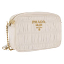 PRADA Gathered Chain Shoulder Bag Leather White Gold Auth 200485V-1