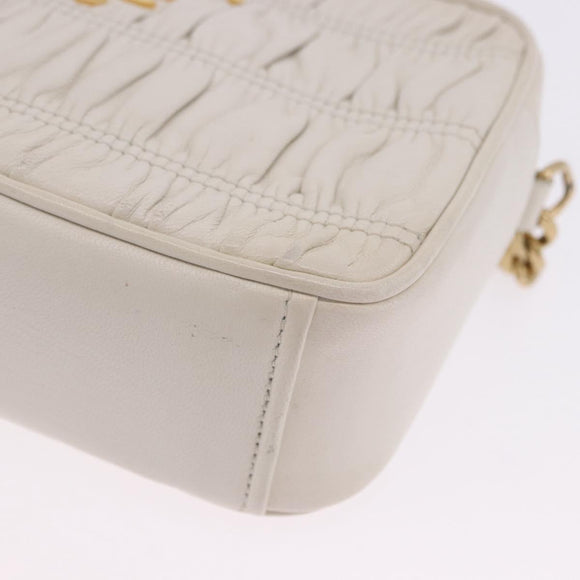 PRADA Gathered Chain Shoulder Bag Leather White Gold Auth 200485V