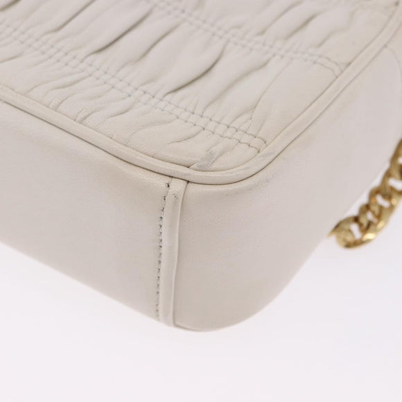 PRADA Gathered Chain Shoulder Bag Leather White Gold Auth 200485V