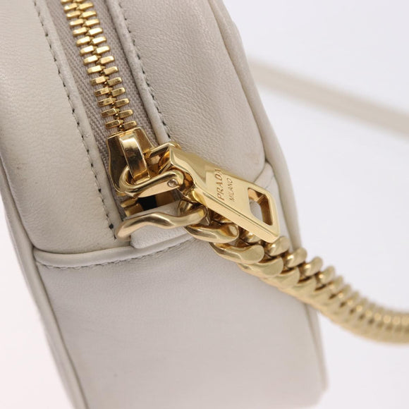 PRADA Gathered Chain Shoulder Bag Leather White Gold Auth 200485V