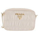 PRADA Gathered Chain Shoulder Bag Leather White Gold Auth 200485V-2
