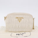 PRADA Gathered Chain Shoulder Bag Leather White Gold Auth 200485V-23
