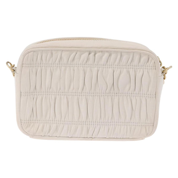 PRADA Gathered Chain Shoulder Bag Leather White Gold Auth 200485V