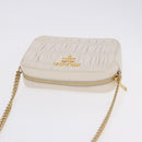 PRADA Gathered Chain Shoulder Bag Leather White Gold Auth 200485V-6