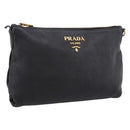 PRADA Clutch Bag Vittero Dino Leather Black Gold Auth 200490-1