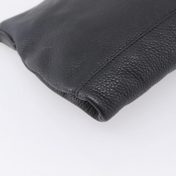 PRADA Clutch Bag Vittero Dino Leather Black Gold Auth 200490