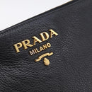 PRADA Clutch Bag Vittero Dino Leather Black Gold Auth 200490-17