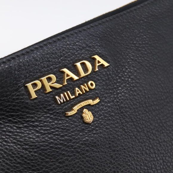 PRADA Clutch Bag Vittero Dino Leather Black Gold Auth 200490