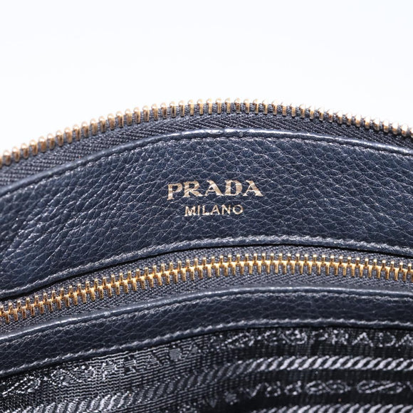 PRADA Clutch Bag Vittero Dino Leather Black Gold Auth 200490
