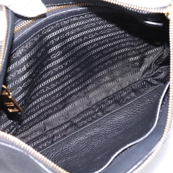 PRADA Clutch Bag Vittero Dino Leather Black Gold Auth 200490
