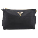 PRADA Clutch Bag Vittero Dino Leather Black Gold Auth 200490-13