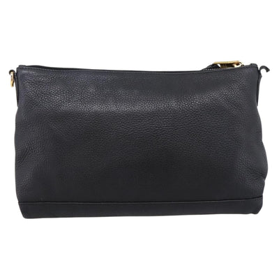 PRADA Clutch Bag Vittero Dino Leather Black Gold Auth 200490 - 0