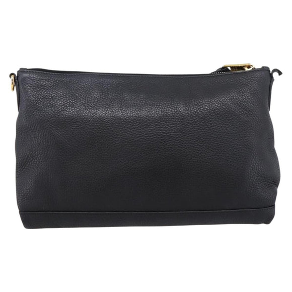 PRADA Clutch Bag Vittero Dino Leather Black Gold Auth 200490