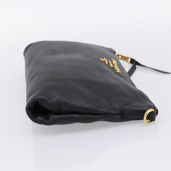 PRADA Clutch Bag Vittero Dino Leather Black Gold Auth 200490