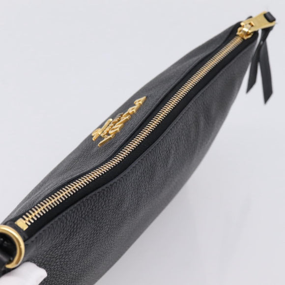 PRADA Clutch Bag Vittero Dino Leather Black Gold Auth 200490