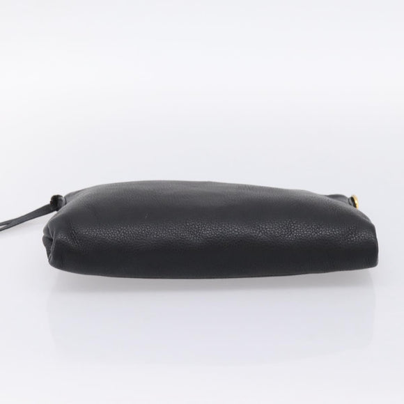 PRADA Clutch Bag Vittero Dino Leather Black Gold Auth 200490