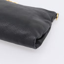 PRADA Clutch Bag Vittero Dino Leather Black Gold Auth 200490-7