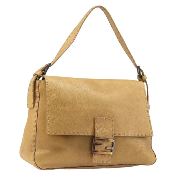 FENDI Selleria Mamma Baguette Shoulder Bag Leather Brown Gold Auth 200491A