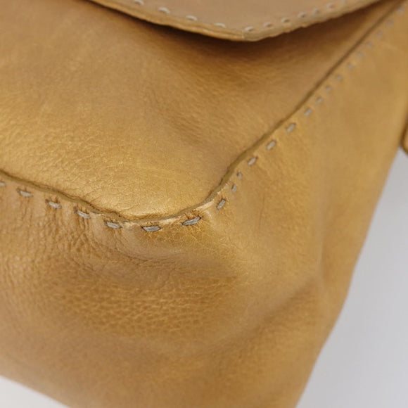 FENDI Selleria Mamma Baguette Shoulder Bag Leather Brown Gold Auth 200491A